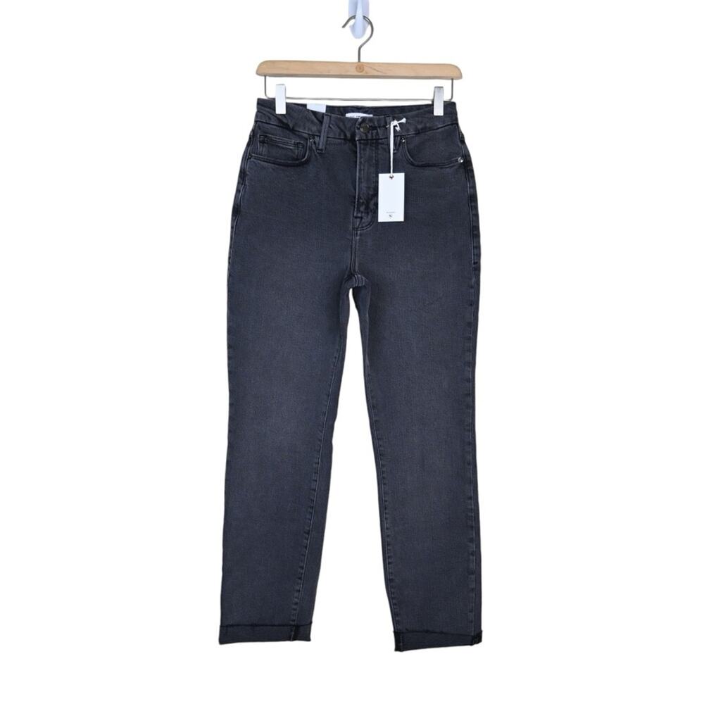 Good American Womens 6/28 Good Classic Raw Hem Slim Jeans in Faded Black NEW - Picture 2 of 13